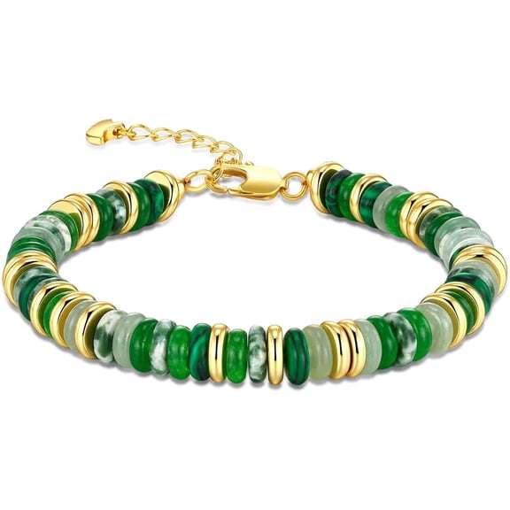 Terandius Women’s Colorful Gemstone Beaded Bracelet, 18K Gold Plated Beads & Natural Stone Stackable Stretch Bracelet, Boho Layered Fashion Jewelry Gift