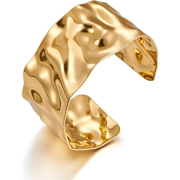 Terandius Women's Hammered Bangle, Vintage Bohemian Style Wide Bangle, Irregular and Unique Bangle, Thick Arm Bangle, Gold and Silver Bangle