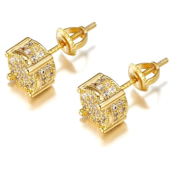 Terandius diamond-encrusted cubic zirconia spiral stud earrings, 18K gold plated, unisex, hypoallergenic, micro-set hip-hop style.