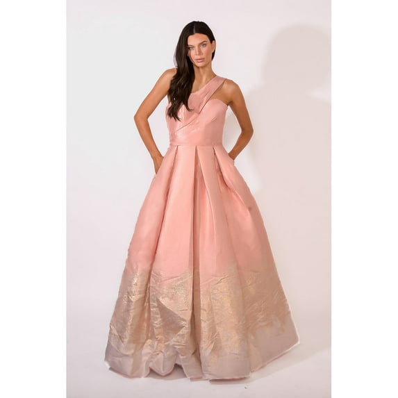 Terani Couture One Shoulder Dramatic Neckline Long Ball Gown 1912e9180 Blush Pink Gold 4