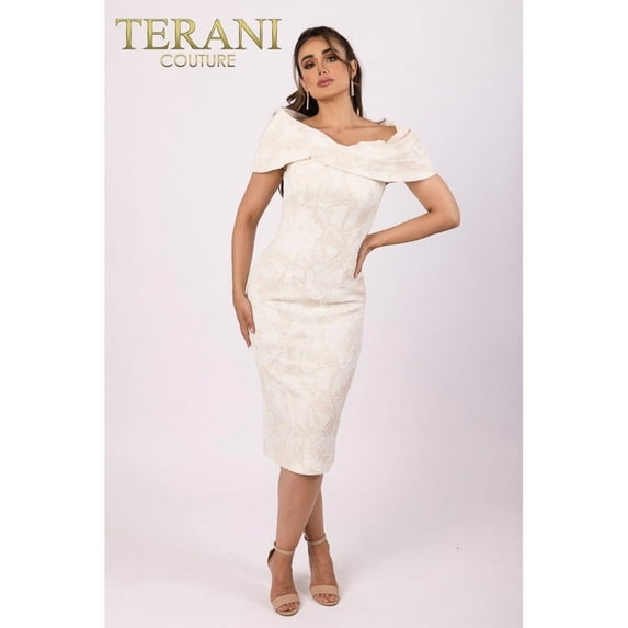 Terani Couture 232C1136 Fitted Bodycon Short Formal Cocktail Dress Light Gold 20