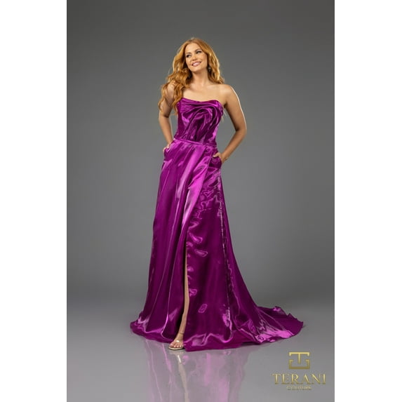 Terani Couture 251e4637 Long Organza A Line Sleeveless evening elegant Dress Magenta Pink 16