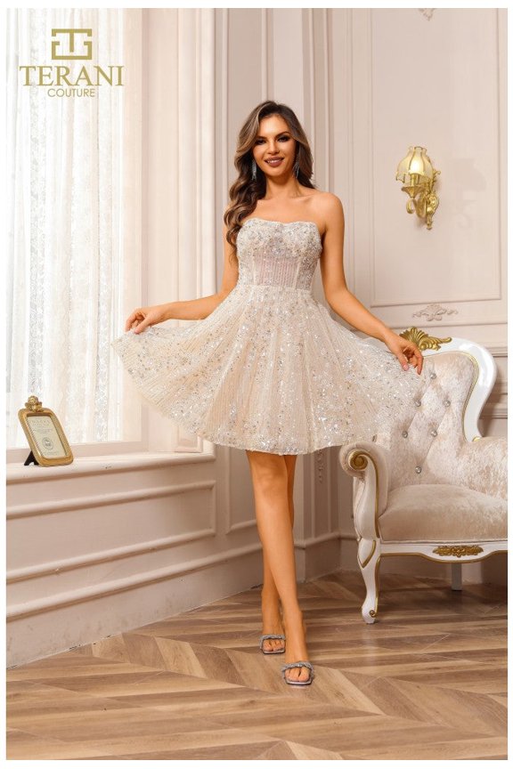 251p4043 A Line Strapless Ivory Short Prom 2026 Dress 12