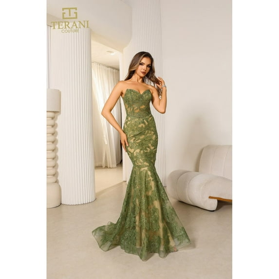 Terani Couture 251p4355 Strapless Lace Embroidered Mermaid Prom 2026 Dress Green-nude 4