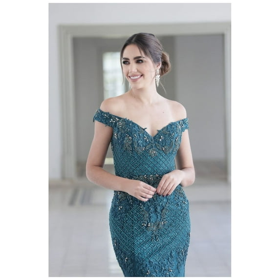 Women's Terani Couture 1913gl9586 Off the Shoulder evening elegant Dress | Mermaid Mother of Bride Gown Emerald Green 10