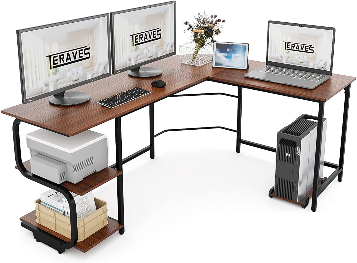 Teraves Reversible L Shaped Desk with Large Surface, 69 Inch Sturdy ...