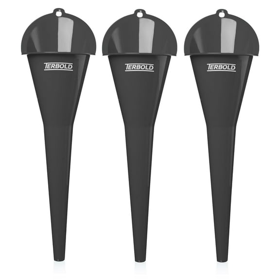 Terbold Oil Funnel 3-Pack | 11" Long Nesting Plastic Funnels for Automotive Use, Oil Change, Gas, Car Transmission, Kitchen Use, Filling Small Bottles (Grey)