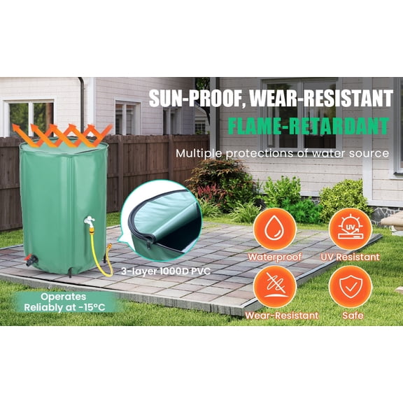 Tereitr 100 Gallon Collapsible Rain Barrel, Portable Water Bucket with Faucet and Filter, Foldable Water Storage Tank for Garden Irrigation