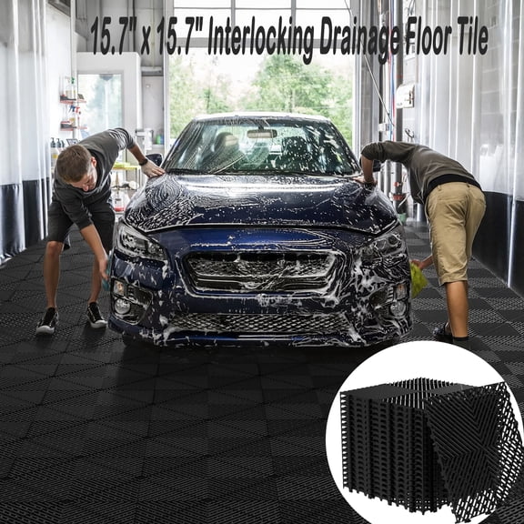 Tereitr 20 Pack Modular Interlocking Floor Mat Rubber Outdoor Tiles with Drainage Holes for Swimming Pool Bathroom Shower Sauna Room Garage Boat, 15.75" L15.75" W0.71"H
