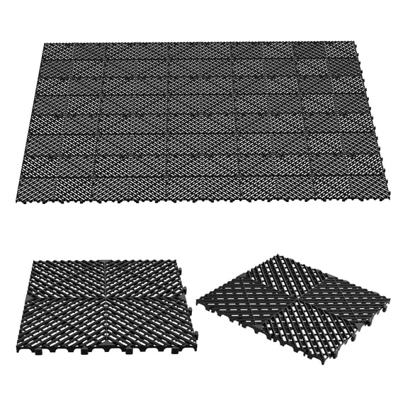 Tereitr 20 Pcs Modular Interlocking Cushion, 15.7" x 15.7" Interlocking Drainage Floor Tile, Non-Slip Black PP Splicing Drainage Mat for Deck, Pool, Patio, Shower, Kitchen, Balcony, Indoor Outdoor