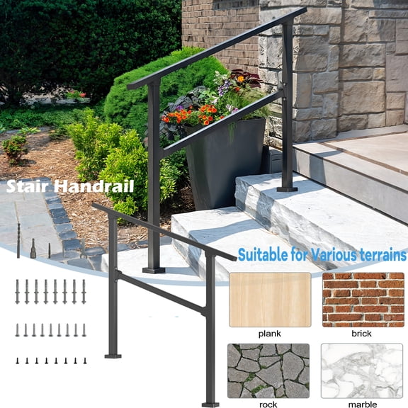 Tereitr 3 Step Adjustable Angle Stair Handrail 40x36 Inch Zinc Steel Safety Stair Railing Easy Install Non‑Slip Outdoor Handrail for Garden Porch Walkway Balcony Residential Commercial