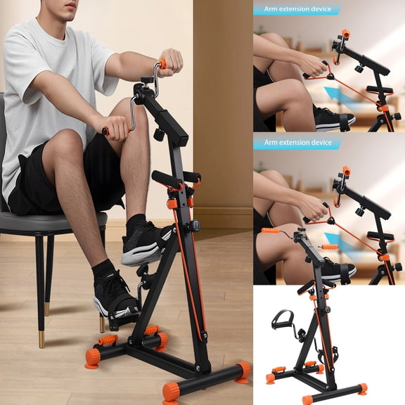 Tereitr 4 in 1 Elderly Exercise Bike with Action Roller Handle, Pull Rope, Swing Pedal, Hand Arm Leg Knee Peddler, Adjustable Fitness Equipment for Seniors