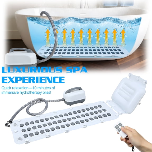 Tereitr 400W 120V Spa Bubble Machine with Remote Control, 6 Speed Adjustable Electric Air Pump Bath Mat, Suction Cup Bottom for Most Bathtubs, Includes Inflatable Pillow