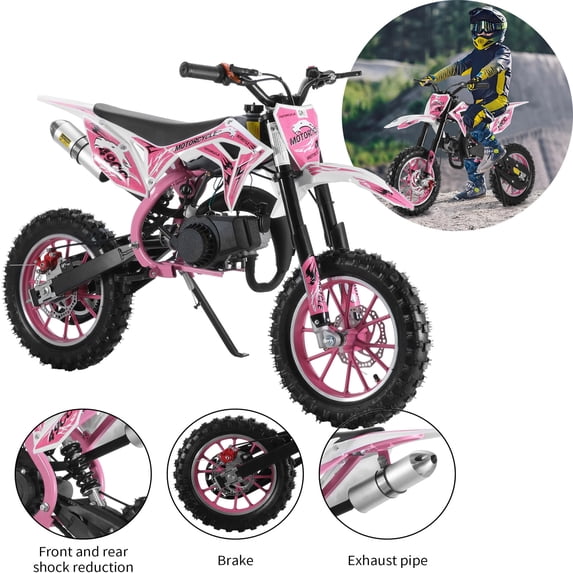 Tereitr 49cc 2-Stroke Gas Powered Kids Dirt Bike, Mini Motorcycle with Front & Rear Disc Brakes, Pull Start, Off-Road Tires, 47.2" L x 27.6" H