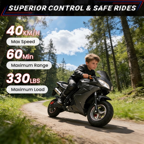 Tereitr 49cc 4-Stroke Mini Motorcycle for Kids & Adult, Gas Powered Pocket Bike with Dual Headlights & Disc Brakes, 25 MPH Max Speed, 440 lbs Capacity, for Beginners