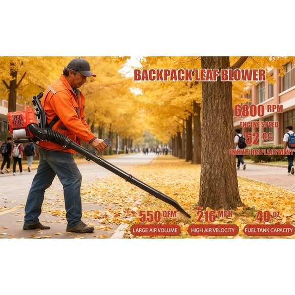 Tereitr 52CC Backpack Leaf Blower, 2-Stroke 550 CFM Gas Powered Blower for Lawn Care, Patio Cleaning, Snow Removal, Landscaping