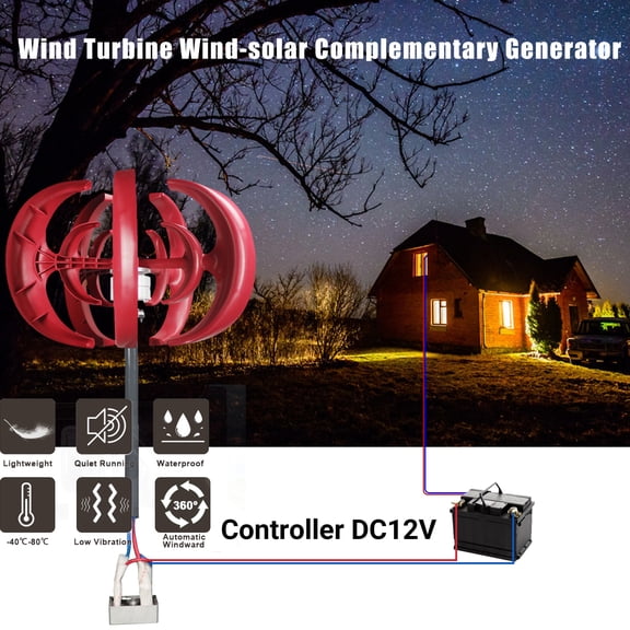 Tereitr 600W Vertical Axis Wind Turbine Generator, 12V 5-Blade Home Wind Power Kit with Permanent Magnet Alternator, for Hybrid Street Light & Off-Grid Systems