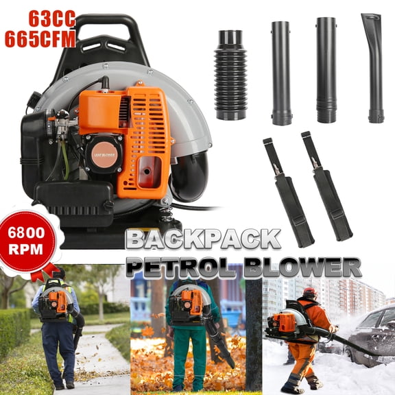 Tereitr 63cc 3HP Backpack Leaf Blower, Gas Powered 2-Stroke 665 CFM High Power Blower for Yard Cleaning & Snow Removal, Commercial Grade Outdoor Blower with Adjustable Straps