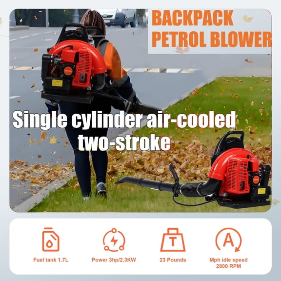 Tereitr 63cc Gas Powered Backpack Leaf Blower, 665 CFM 2-Stroke Commercial Grade Blower with 0.45 Gal Fuel Tank, Ergonomic Design for Lawn Care, Yard Debris, Light Snow Removal