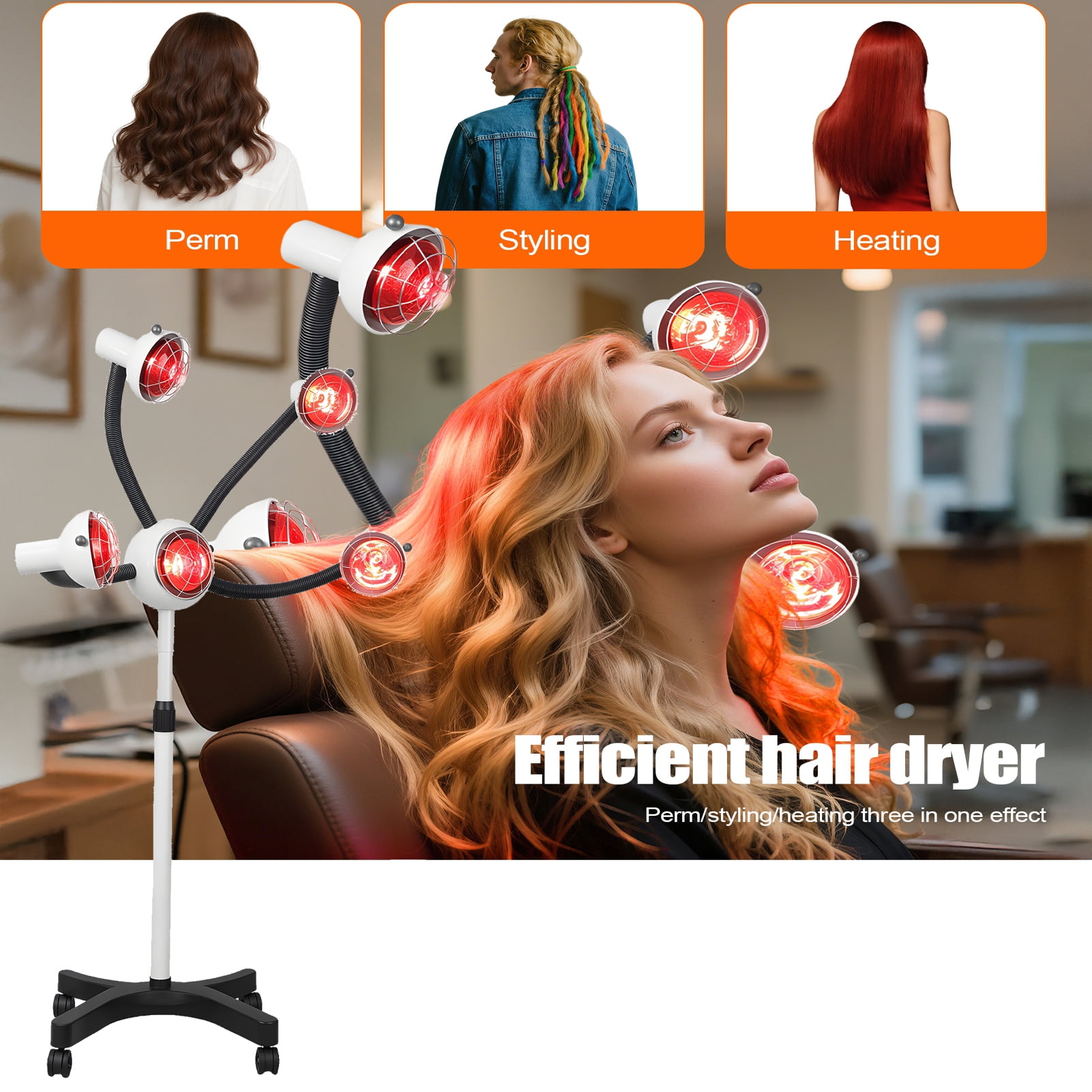 Perming Control Tereitr 750W Professional Salon Hair Dryer with 5 Heating Heads ...