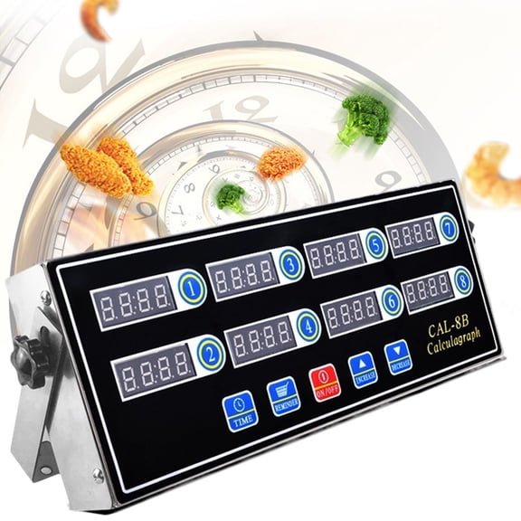 Tereitr 8 Channel Digital Kitchen Timer with Stainless Steel LED Display and Adjustable Bracket, Multi Function Countdown Timer for Commercial Kitchens Laboratories and Industrial Use