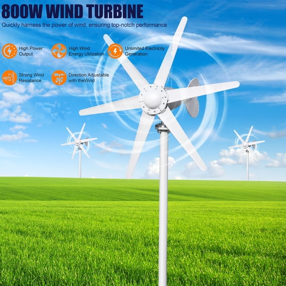 Tereitr 800W Wind Turbines Generator Kit, 12V/24V with 6 Reinforced Blades Wind Turbines Generator, for Home, Farm, RV, Boat