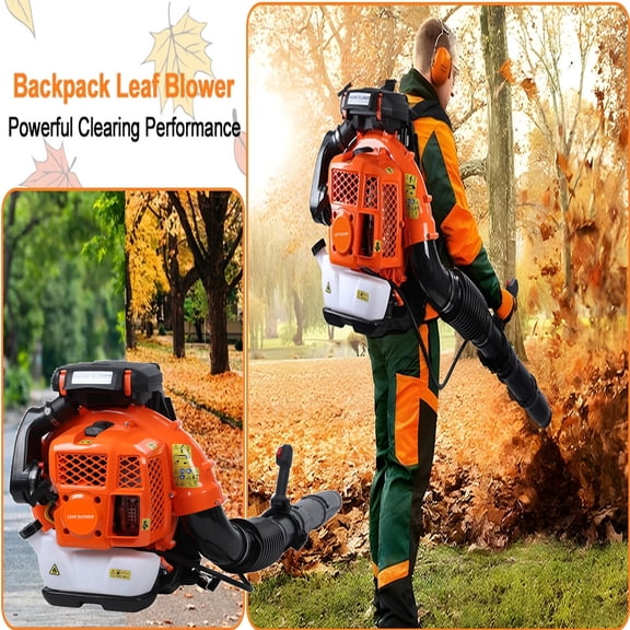 Tereitr 80cc Commercial Backpack Leaf Blower, 900 CFM Gas Powered with Cruise Control, 206 MPH Wind Speed & Low Noise Design for Large Property Cleanup
