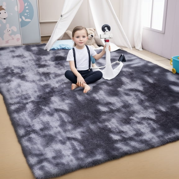 Tereitr 90" x 63" Area Rug, 0.39" Thickened Fluffy Area Rugs for Bedroom, 230cm x 160cm Ultra Soft Non-Slip Large Fuzzy Rug, Bedroom Rug under Bed (Dark Grey)