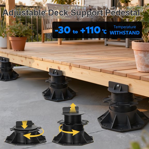 Tereitr Adjustable Deck Support Pedestals, 20 Pack Plastic Deck Foundation Base for Floating Deck, Height Adjustable 2-3/8 to 5-1/2 Inches, 4600 Lbs Load Capacity, Black