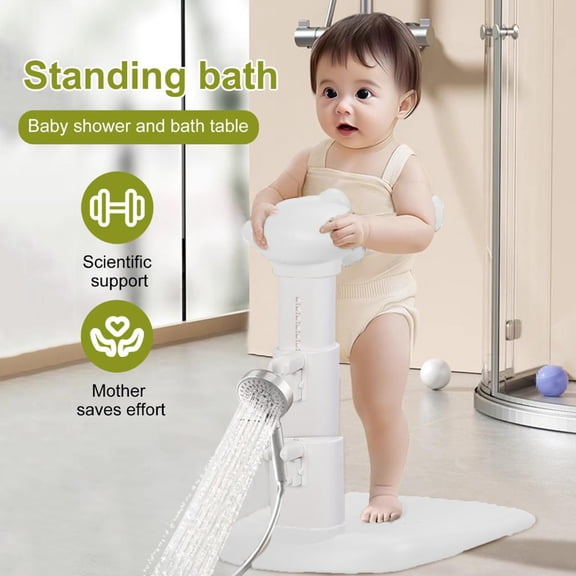Tereitr Baby Bath Stand with Adjustable Armrest & Shower Head Holder, Height Adjustable, Collapsible Shower Rack for Infants & Toddlers (6-36 Months) (Grey)