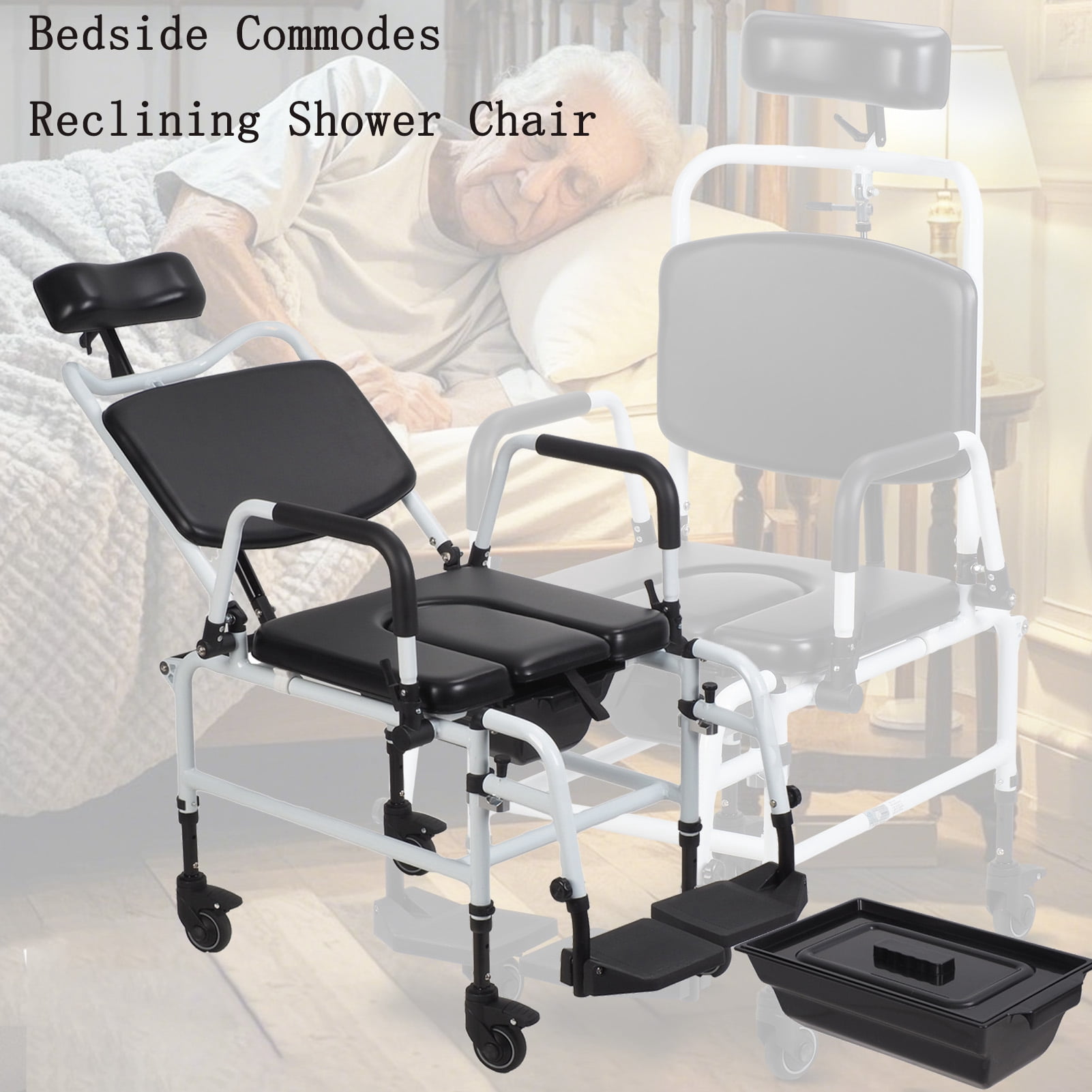 Tereitr Bedside Commodes Toilet Chair with Headrest and Removable ...