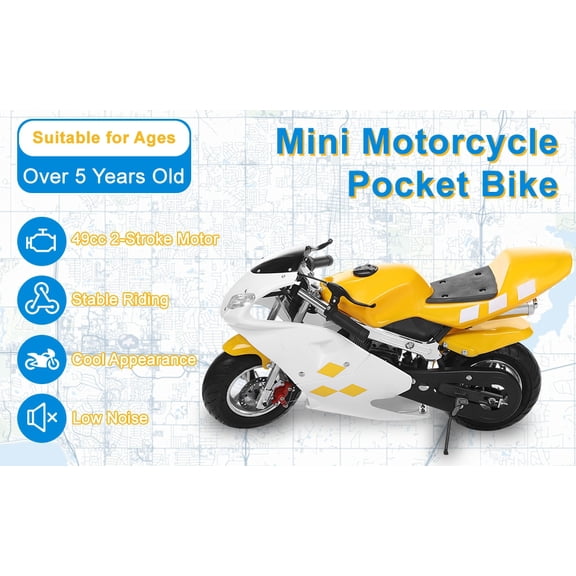 Tereitr Dirt Bike 49cc 2-Stroke Gas Pocket Bike, 20 MPH Max Speed Mini Motorcycle for Beginners & Teens, with Dual Disc Brakes & Headlights