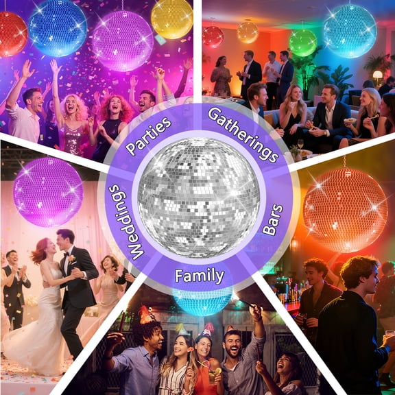  Tereitr Disco Ball, Charging Mirror Ball with Remote Control, 15.75" Lightning Ball Ornaments with Hanging Ring for DJ Club, Stage, Bar, Wedding, Dance Party Decor