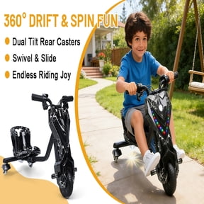 Tereitr Drift Trike for Kids Ages 8+, 12V Electric Ride On Tricycle with Adjustable Seat, Oversized Wheel Drifting Tricycle with 360° Spinning Rear Casters, Up to 9 mph