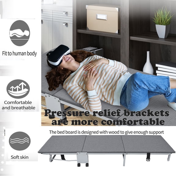 Tereitr Foldable Bed with Mattress Pad, 3-Fold Folding Metal Cot Guest Bed, Portable Camping Sleeping Lounge Chair for Office, Home, Indoor & Outdoor Use