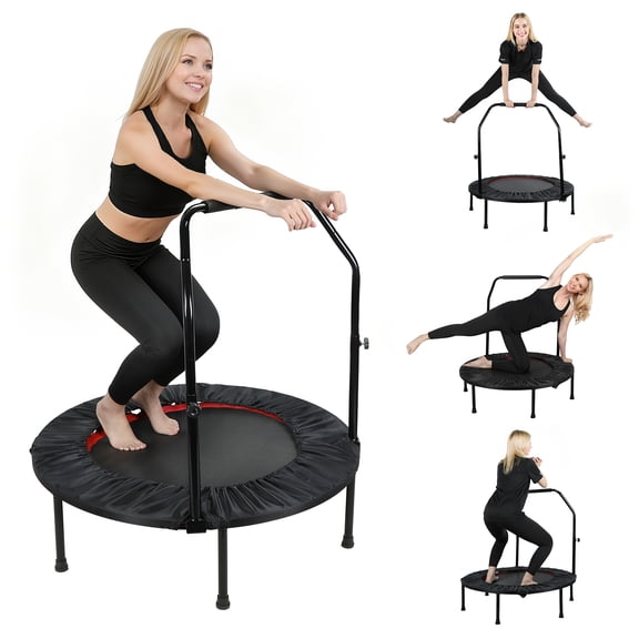Tereitr Foldable Fitness Trampoline for Adults, Indoor Outdoor Exercise Trampoline, 40 Inch Mini Rebounder with Bungee Cords and Adjustable Handle,450 Lbs Weight Capacity