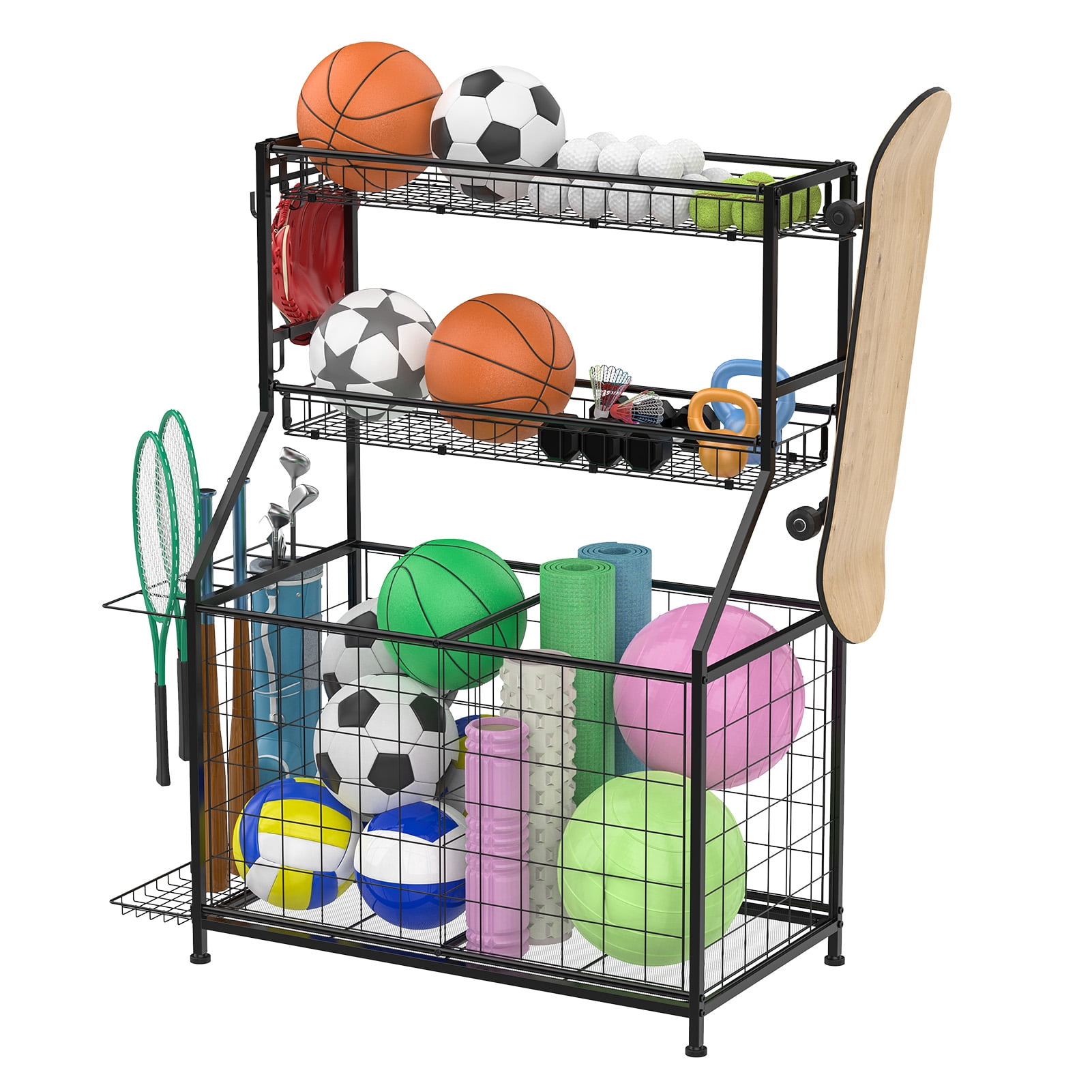 Ball Rack Storage Recreation Tereitr Garage Ball and Sports Equipment Organizer, Ball Storage Rack ...