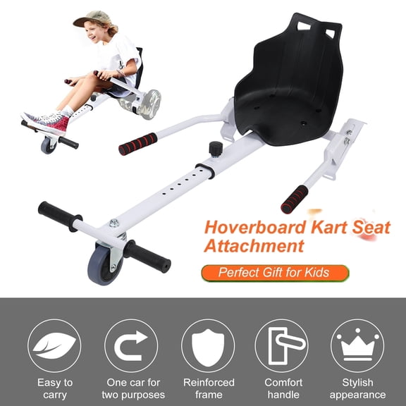 Tereitr Hoverboard Go Kart Conversion Kit, Adjustable Seat Attachment for 6.5” to 10” Self-Balancing Scooters, Drift Kart Accessory (White)