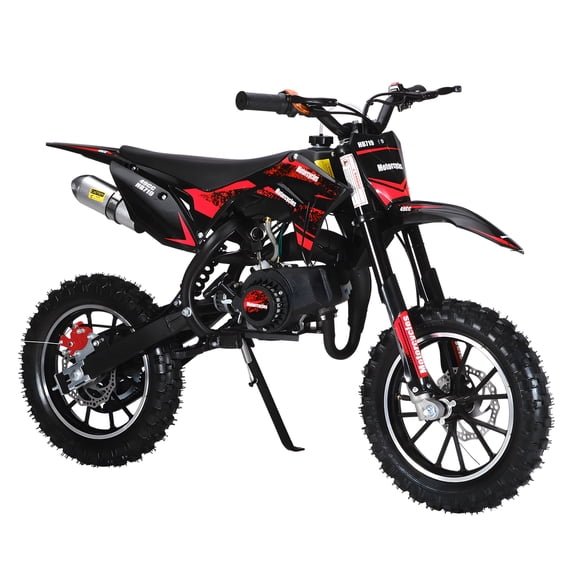 Tereitr Kid Dirt Bike, 49CC 2-Stroke Gas Powered Motorcycle with Off-Rode Tire, Front Rear Disc Brakes, Shock Absorption Pocket Motorbike, Up to 25 Mph, Max Load 330 LBS, Red