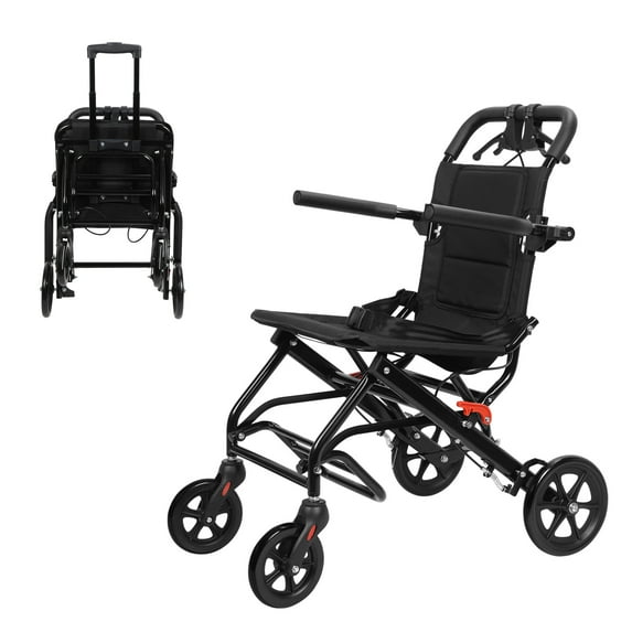 Tereitr Manual Wheelchair for Elderly, Lightweight Foldable Transport Chair, Travel Wheelchair with Support 220lbs, Hand Brake Adult Wheelchair with Pull Bar