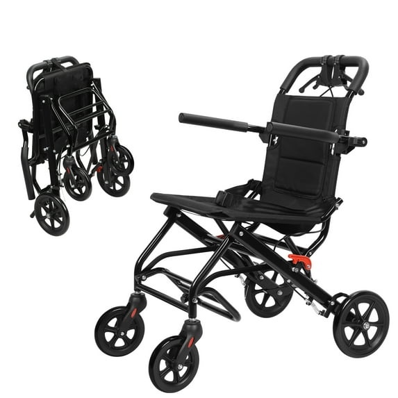 Tereitr Manual Wheelchair for Elderly, Lightweight Foldable Transport Chair, Travel Wheelchair with Support 220lbs, Hand Brake Adult Wheelchair without Pull Bar