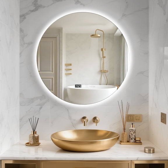 Tereitr Mirror Circle LED Bathroom Mirror, 23.6 Inch Round Backlit Mirror, Fogless Vanity Mirror with Stepless Dimming, 3 Color Temperature, Memory Setting, Shatter-Proof Glass