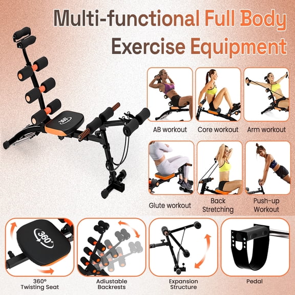 Tereitr Multifunctional Ab Workout Bench for Home, Adjustable Ab Machine with Resistance Bands and Preacher Pad, Strength Training Bench for Full Body Exercise