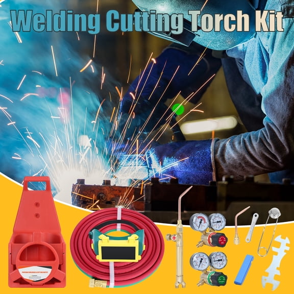 Tereitr Oxy Acetylene Torch Kit, Portable Acetylene Welding Cutting Torch Kit with Brass Torch and Gauges, Medium Duty Gas Welding Outfit Tote Kit without Tanks