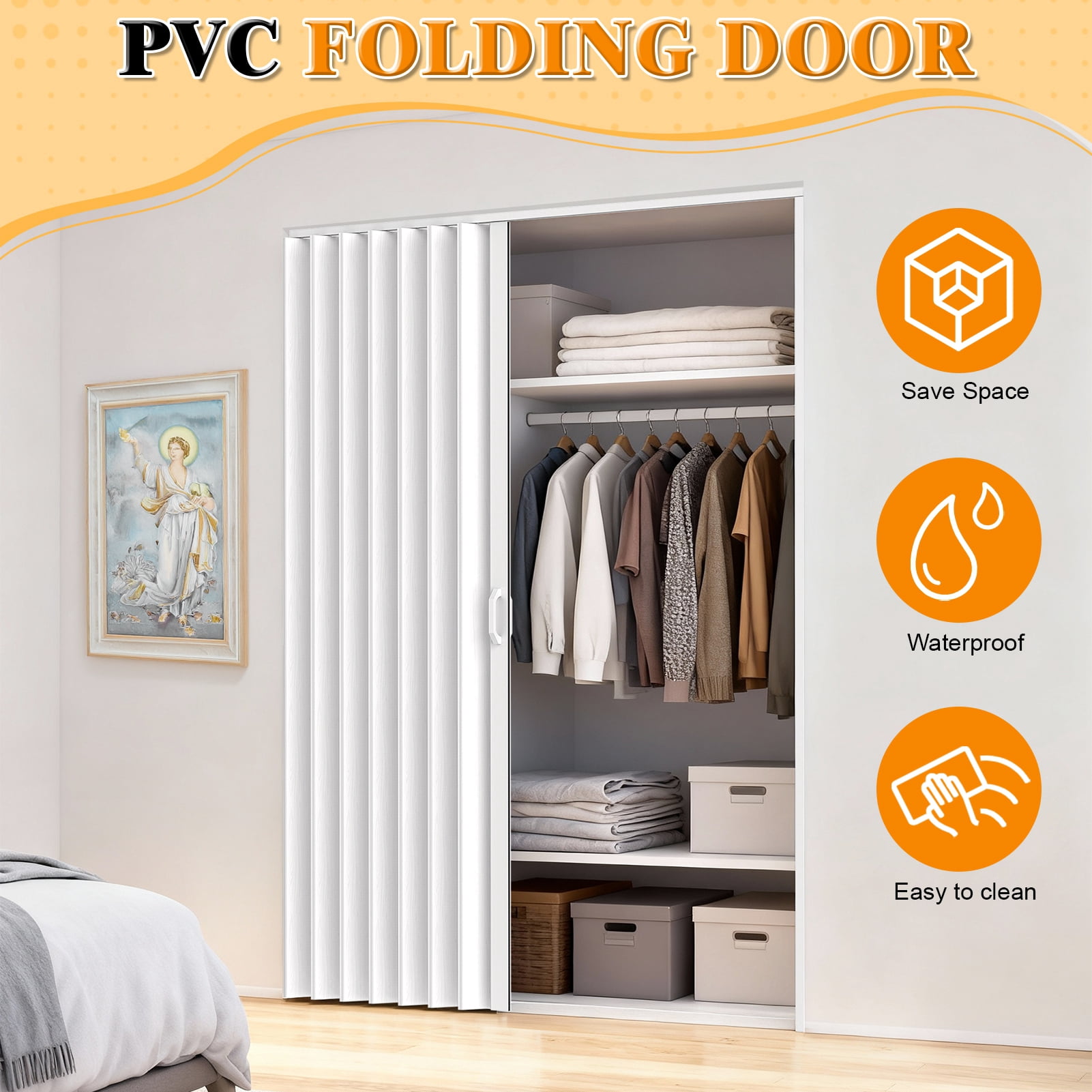 Tereitr PVC Folding Door, 60x80in Single Door Accordion Closet Door for ...