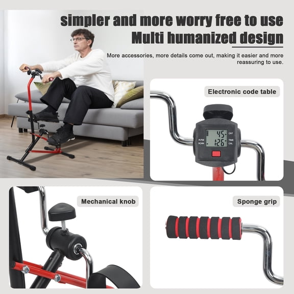 Tereitr Pedal Exerciser Bike with Foam Handle & Monitor, Under Desk Bike Pedal Exerciser for Hand Arm Leg Knee Tranining, Adjustable Fitness Peddler Machine for Seniors, Elder