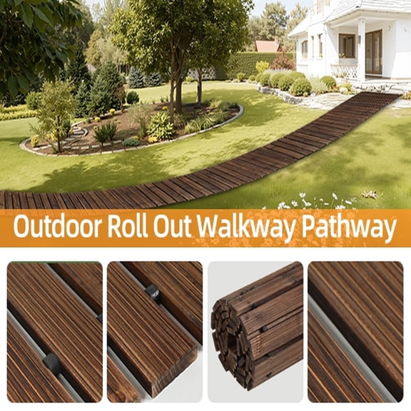 Tereitr Roll Out Garden Pathway, Walkway with Anti-Slip Surface, Outdoor Wooden Path for Patio Lawn Backyard Beach, 17 Inch Wide Crack-Proof Boards (8ft)