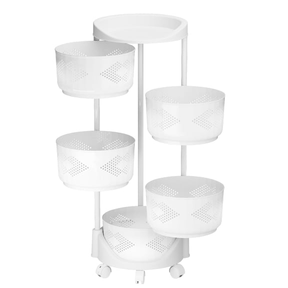 Tereitr Rotating Storage Carts, 5-Tier Round Storage Basket Rack Shelf Organizer on Rolling Wheels for Fruit Vegetables Grocery Corns Potato Onion Snack in Kitchen Pantry