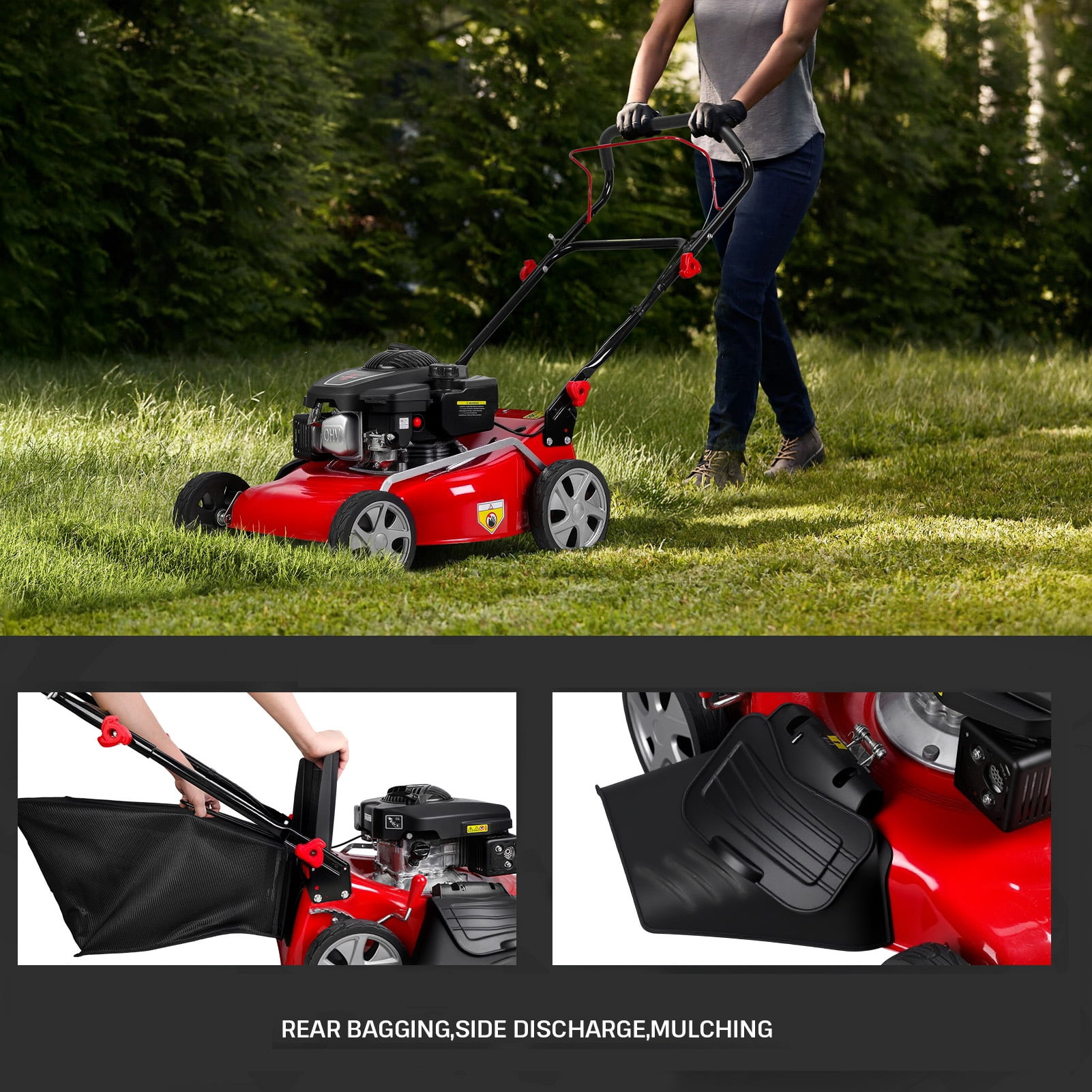 Tereitr Self Propelled Lawn Mower, 131cc Gas Engine Weed Mower, Grass ...
