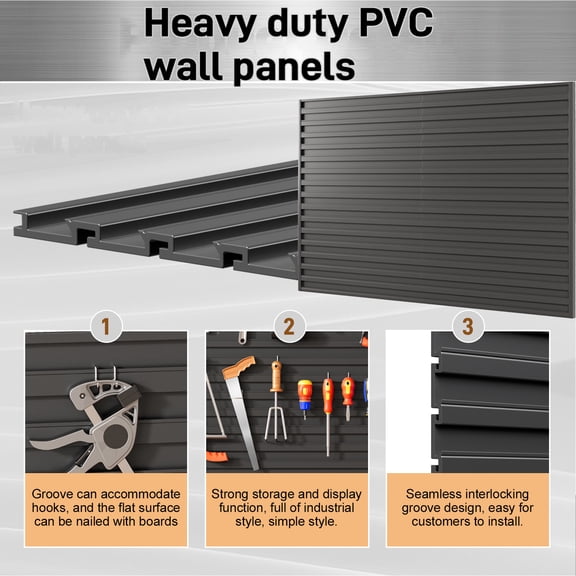 Tereitr Slat Wall Paneling Garage Slat Wall Storage Systems, Slatwall Panels 4'x8' Slate Board Tool Organization, PVC Panels Organizer Black Slatwall Garage Storage & Organization Products